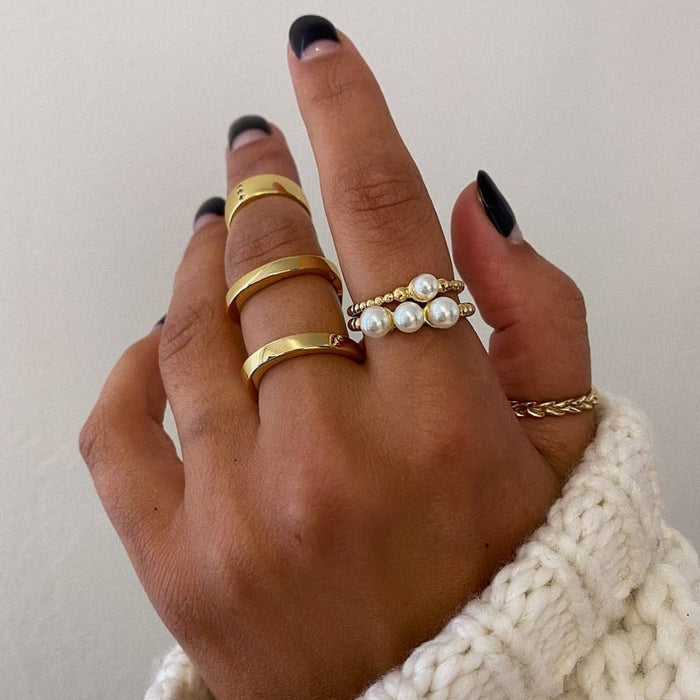 Pearl Beaded Ring, Set of 2